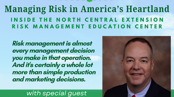 Managing risk webinar promo with guest Dr. Brad Lubben, featuring a microphone icon and green accents.